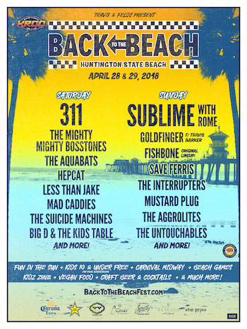KROQ, Travis & Feldy Present Back To The Beach flyer with band lineup and venue details