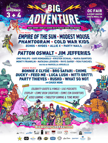 Big Adventure flyer with music & comedy lineup and festival details
