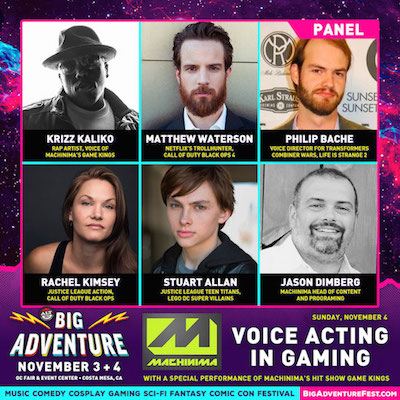 Voice Acting In Gaming panel flyer with participant headshots
