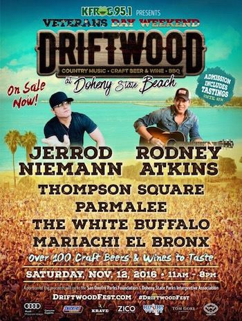 Driftwood at Doheny State Beach flyer with music lineup and venue details