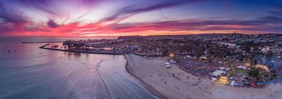 Aerial shot of Driftwood 2016 at sunset