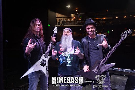 Chris Broderick/In Flames & Act Of Defiance, Kirk Windstein/Crowbar and Attila Voros/ex-Tyr on stage at Dimebash