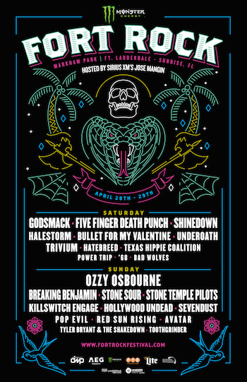 Monster Energy Fort Rock flyer with band lineup & venue details
