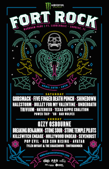 Monster Energy Fort Rock flyer with band lineup and venue details