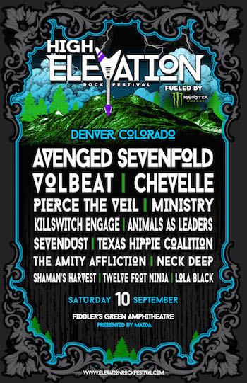 High Elevation Rock Festival flyer with band lineup and venue details