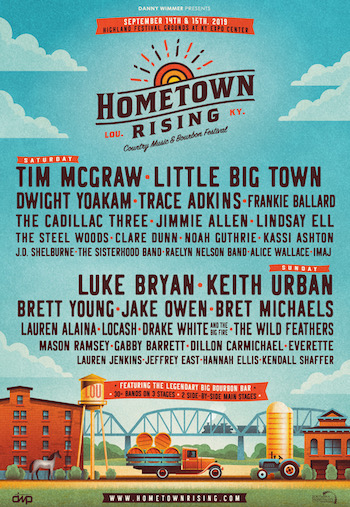 Hometown Rising flyer with daily music lineup & festival details