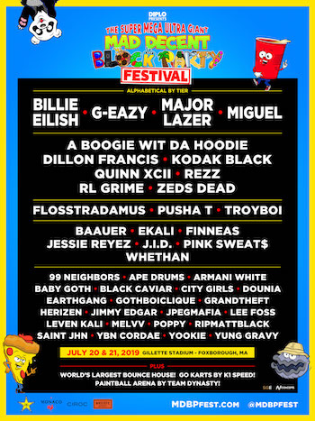 Diplo Presents The Super Mega Ultra Giant Mad Decent Block Party Festival flyer with music lineup and additional festival details