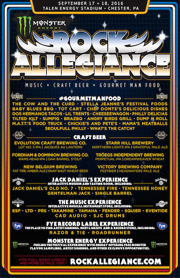 Monster Energy Rock Allegiance flyer with band lineup and venue details