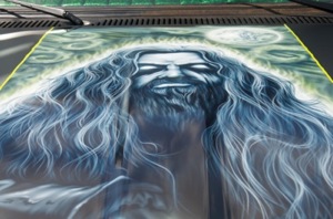 Hood of Rob Zombie's custom 1967 Ford F-100