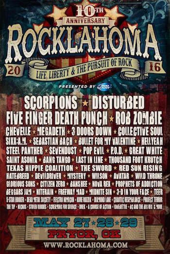 Rocklahoma 2016 flyer with band lineup and venue details
