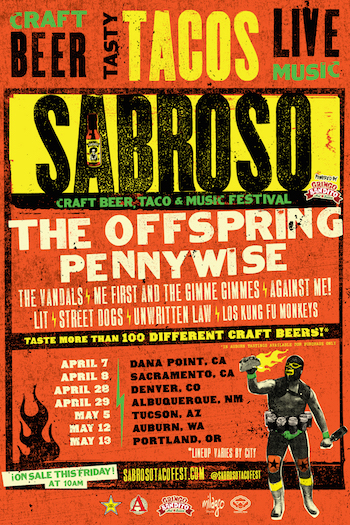 Sabroso Craft Beer, Taco & Music Festival, powered by Gringo Bandito flyer with band list (lineup varies by city) & tour dates