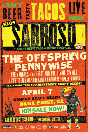 KLOS Sabroso Craft Beer, Taco & Music Festival flyer with band lineup & venue details