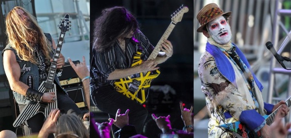 Black Label Society's Zakk Wylde performs 'The Star-Spangled Banner,' Metal Allegiance's Alex Skolnick performs Van Halen's 'Eruption,' Limp Bizkit's Wes Borland performs during the ShipRocked 2015 sail away