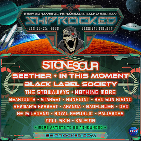 Space-themed ShipRocked 2018 flyer with band lineup