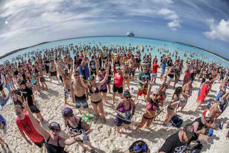 ShipRockers on the beach at Half Moon Cay for ShipRocked 2018