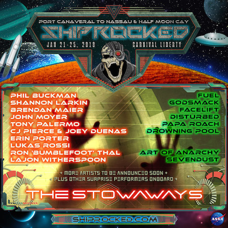 ShipRocked 2018 flyer listing the initial lineup for The Stowaways all-star band