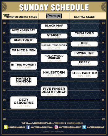 Monster Energy Aftershock Sunday performance schedule