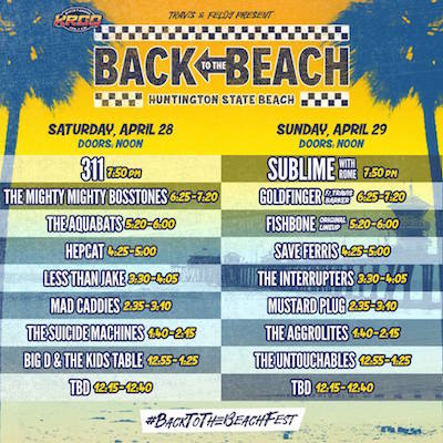 Back To The Beach set times