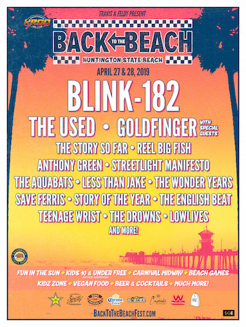 KROQ, Travis + Feldy Present Back To The Beach flyer with band lineup & show details