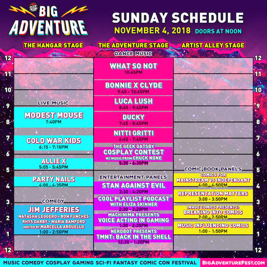 Big Adventure Sunday schedule