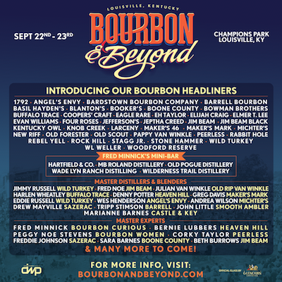 Bourbon & Beyond 2018 flyer with list of bourbons and bourbon personalities featured at the festival