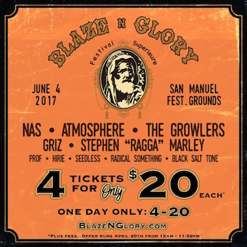 Blaze 'N' Glory Festival 4/20 4 pack flyer with festival lineup