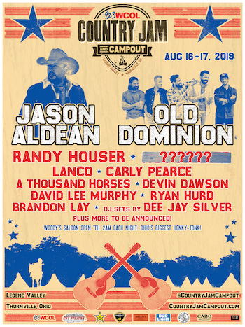 WCOL 92.3 Country Jam + Campout flyer with music lineup and venue details