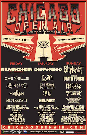 Chicago Open Air flyer with daily band lineup and venue details