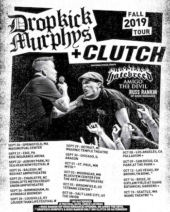 Flyer for Dropkick Murphys fall tour with Clutch, Hatebreed and more