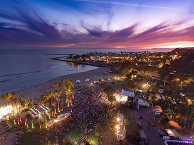 Aerial shot of Driftwood 2016 at sunset