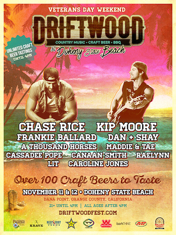Driftwood at Doheny State Beach flyer with music lineup and venue details