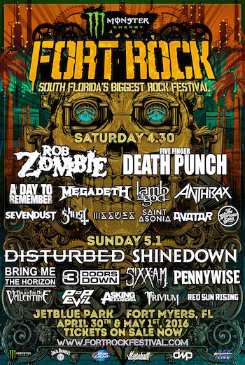 Monster Energy Fort Rock flyer with band lineup and venue information