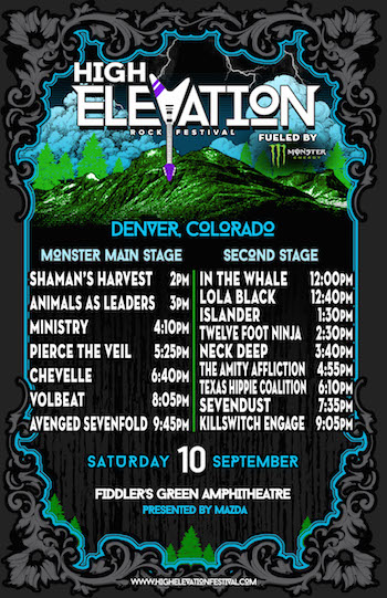 High Elevation Rock Festival flyer with band performance times