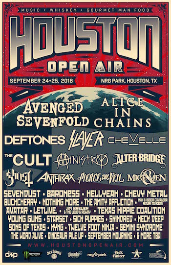Houston Open Air flyer with band lineup and venue details