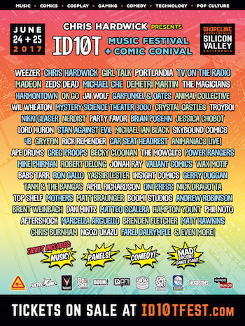ID10T Music Festival + Comic Conival flyer with full list of comedy & music performers