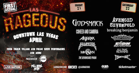 Las Rageous flyer with daily band lineup and festival details