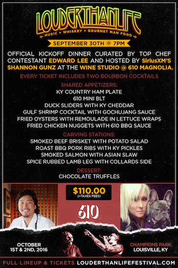 LOUDER THAN LIFE kickoff dinner flyer with menu and additional details