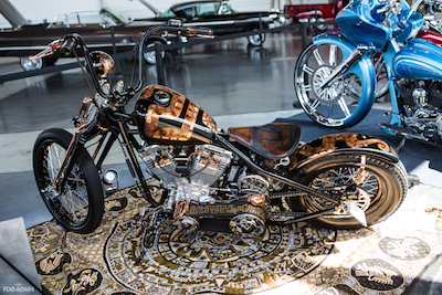 Custom motorcycle at the Low 'N' Slow Car Show at MUSINK, photo by Daniel Rojas