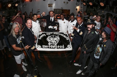 Motörhead presented with a 40th Anniversary cake on the deck of Norwegian Pearl