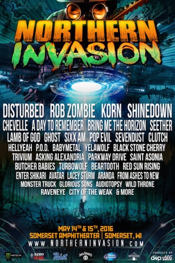 Northern Invasion flyer with band lineup and venue information