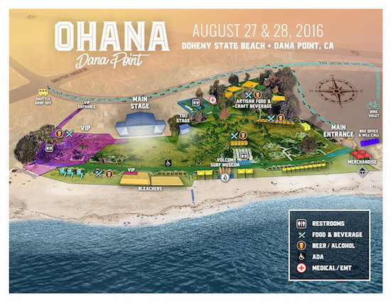 Map of the Ohana festival grounds at Doheny State Beach