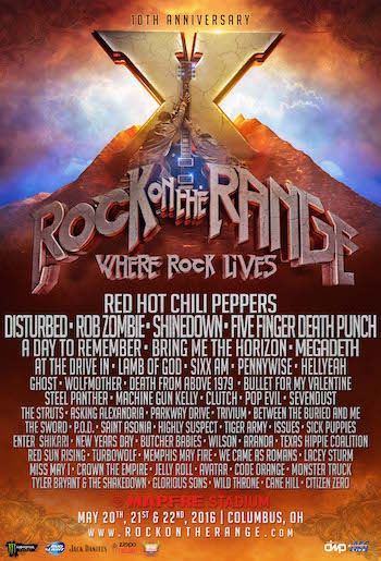 Rock On The Range flyer with band lineup and venue information
