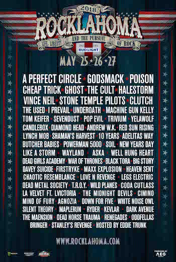 Rocklahoma 2018 flyer with band lineup and venue details