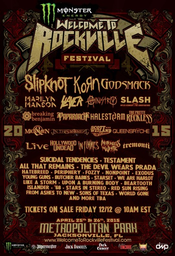Monster Energy Welcome To Rockville flyer with band lineup and venue information