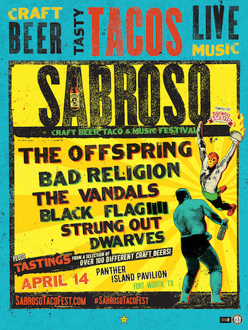 Sabroso Craft Beer, Taco & Music Festival Fort Worth flyer with band lineup & show details