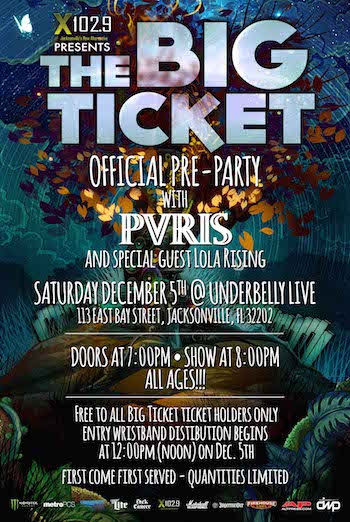 The Big Ticket pre-party flyer with bands and venue details