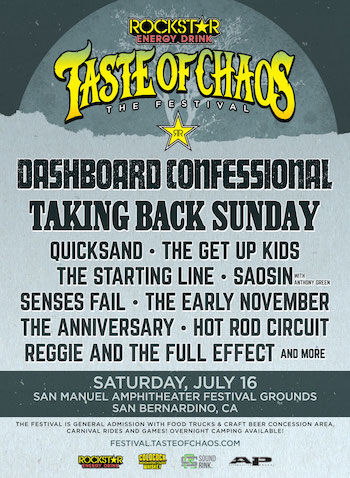 Rockstar Energy Drink Taste Of Chaos Festival flyer with band lineup and venue details