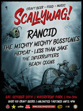 Scallywag! flyer with band lineup and venue details