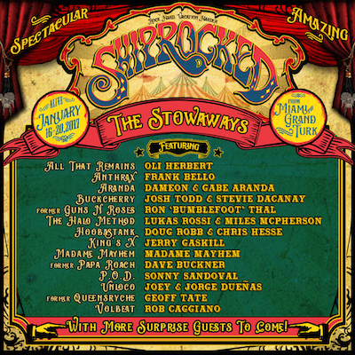 The Stowaways flyer with initial lineup for ShipRocked's own all star band